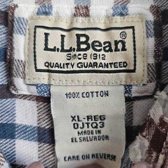 LL Bean Button Up Shirt Adult XL Brown Blue Plaid Flannel Long Sleeve Mens - Picture 6 of 9